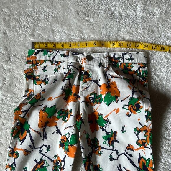 Sly jeans patterned white, green and orange low rise skinny jeans, size 1 - Picture 4 of 12
